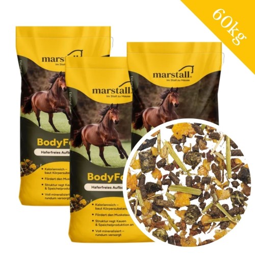 Przejdź do produktu 3 × Marstall BodyForm-Müsli 20 kg – pakiet wysokokalorycznej paszy na masę i mięśnie dla koni