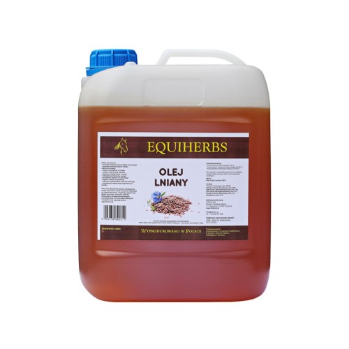 Przejdź do produktu EQUIHERBS Olej lniany dla koni 5 l – tłoczony na zimno, na masę, sierść i energię